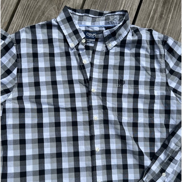 Chaps extra large button down dress shirt black/white checkered - Picture 6 of 11